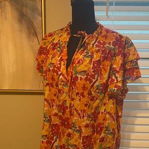 SHEIN Floral Ruffle Blouse - Red and Yellow